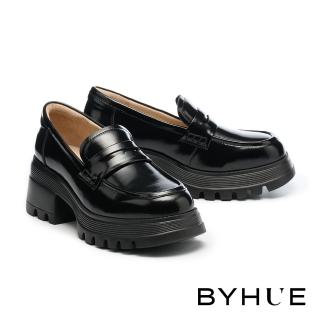 【BYHUE】簡約質感便仕牛油皮樂福軟芯厚底鞋(黑)