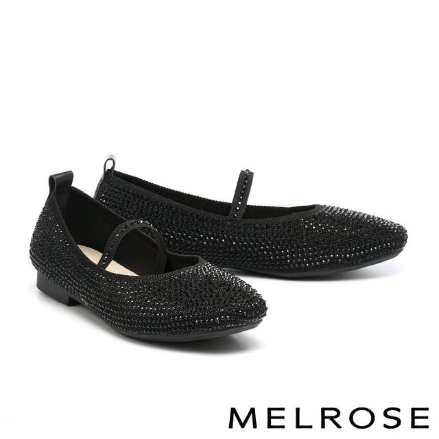 【MELROSE】美樂斯 輕甜閃鑽瑪莉珍飛織布方頭娃娃低跟鞋(黑)