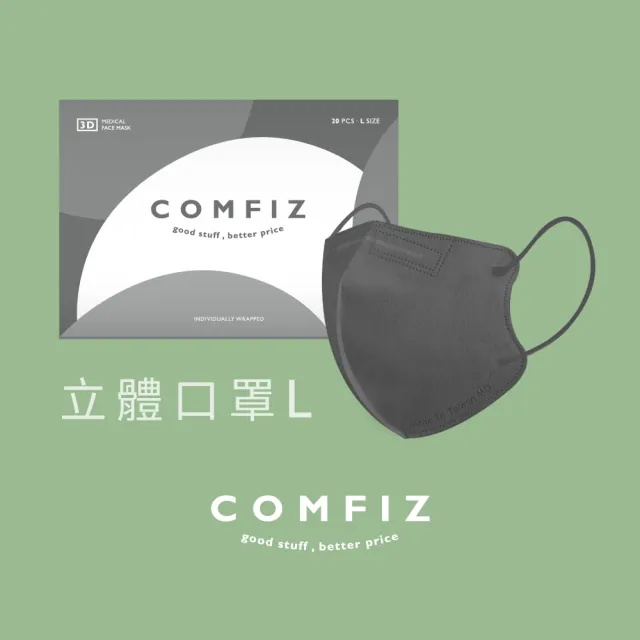 【康菲COMFIZ】康菲成人3D立體醫療口罩(L有鼻樑壓條/單片包裝/輕薄透氣大版型少摩擦)