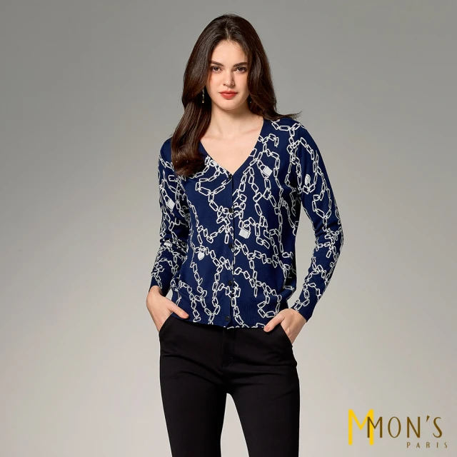 御絹坊 舒適質感拼接緞面印花羊毛蠶絲針織外套品牌優惠