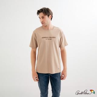 【Arnold Palmer 雨傘】男裝-簡約LOGO植絨印花短袖T(淺卡其)