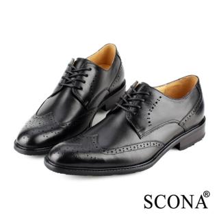 【SCONA 蘇格南】全真皮 義式雕花綁帶紳士鞋(黑色 0828-1)