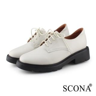 【SCONA 蘇格南】復古綁帶厚底樂福鞋(米白色 31245-2)