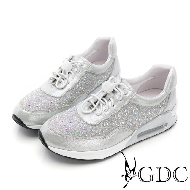 【GDC】滿版水鑽繫帶式輕量氣墊休閒鞋-銀(426228-98)