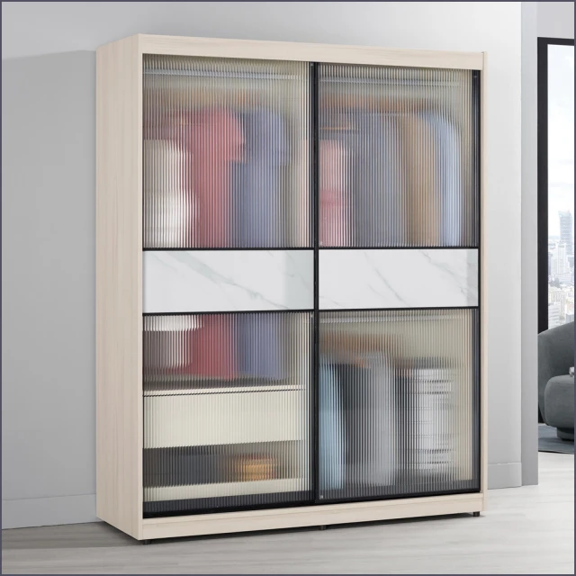 麗得傢居 萊米克7.5尺衣櫃組合 6尺滑門衣櫃+轉角開放櫃 