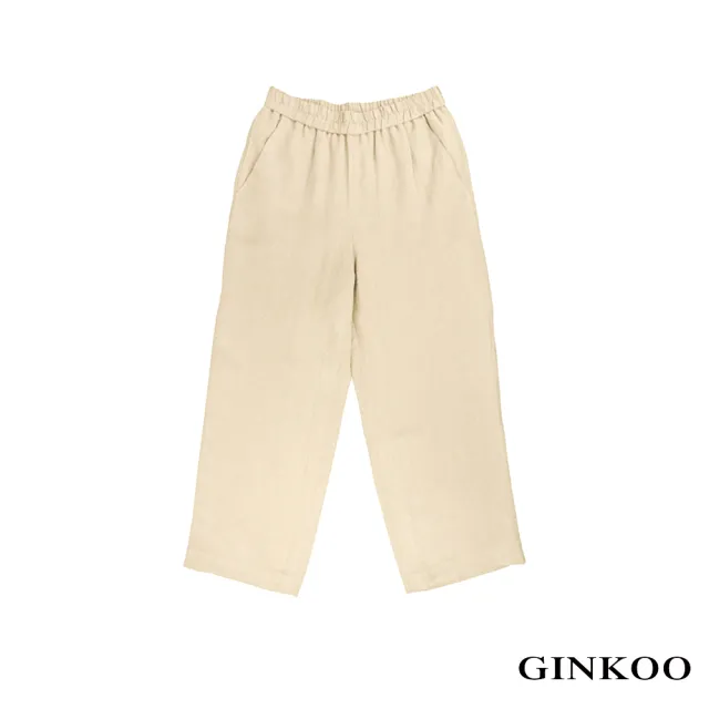 【GINKOO 俊克】麻腰鬆緊休閒長褲