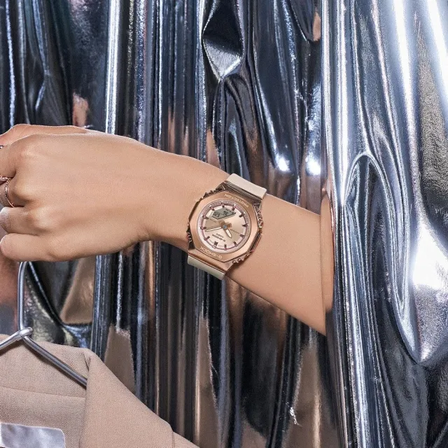 【CASIO 卡西歐】G-SHOCK 多元時尚 甜美金屬錶殼 八角形手錶 40.5mm-粉(GM-S2110PG-4A)