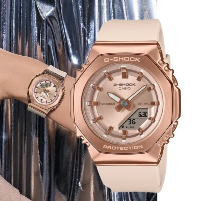 【CASIO 卡西歐】G-SHOCK 多元時尚 甜美金屬錶殼 八角形手錶 40.5mm-粉(GM-S2110PG-4A)