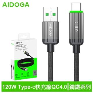 【AIDOGA 艾迪伽】USB-A TO Type-C充電傳輸線 120W快充 鋼鐵系列 1.2M(QC4.0/支援iPhone16/15系列)