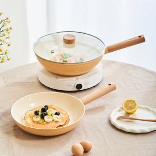 【NEOFLAM】陶瓷輕量IH雙鍋組28炒鍋含蓋+26平底鍋再贈煎蛋鍋(IH爐可用鍋/非鐵氟龍不沾塗層/買一送一)
