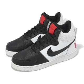 【NIKE 耐吉】休閒鞋 Wmns Court Borough Mid 女鞋 黑 白 皮革 中筒 復古 板鞋(844906-100)