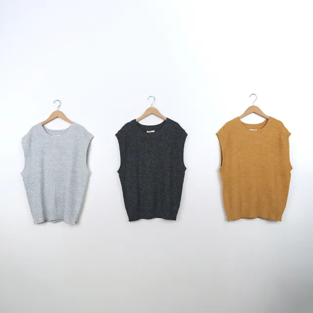 【MOSS CLUB】花紗脇邊拉鍊式開衩圓領無袖針織背心(黑 白 黃/魅力商品)