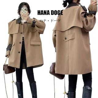 【HANA DOGE 】2WAY英倫海軍風率性皮革拼接可卸領風衣外套(領子可拆卸)