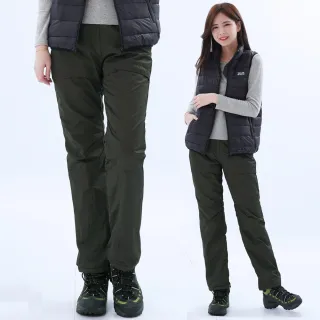 【遊遍天下】女款顯瘦防風防潑水保暖刷毛長褲雪褲 墨綠(XL-3L)