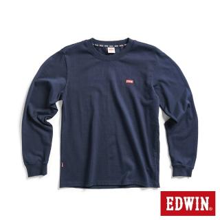 【EDWIN】男裝 露營系列 背後富士營地LOGO印花長袖T恤(丈青色)