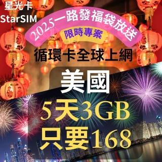 【星光卡 STAR SIM】美國上網絡卡 5天3GB總量(美國旅遊網絡卡 2025一路發福袋限時)