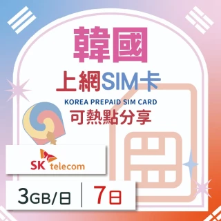 【韓國上網 SIM卡】7天方案 每日3GB降速吃到飽 4G高速上網SIM卡(隨插即用、熱點分享、韓國網卡)