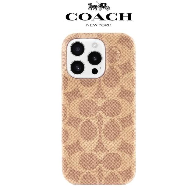 【COACH】iPhone 16系列 手機殼 真皮 卡其經典大C(經典老花)