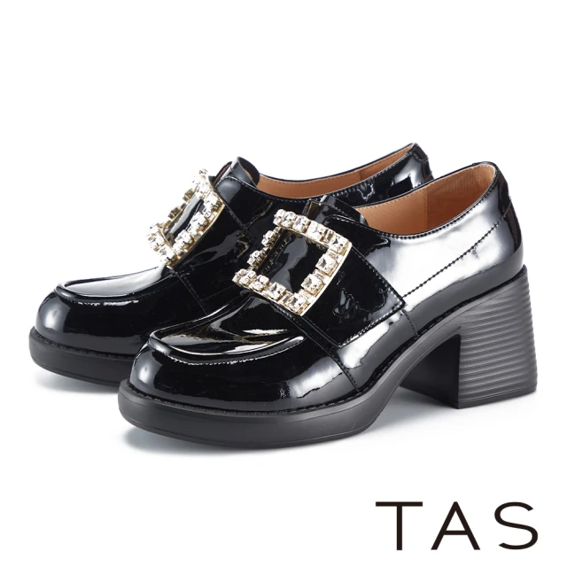 TAS 復古英倫牛皮厚底便仕樂福鞋(黑色)評價推薦