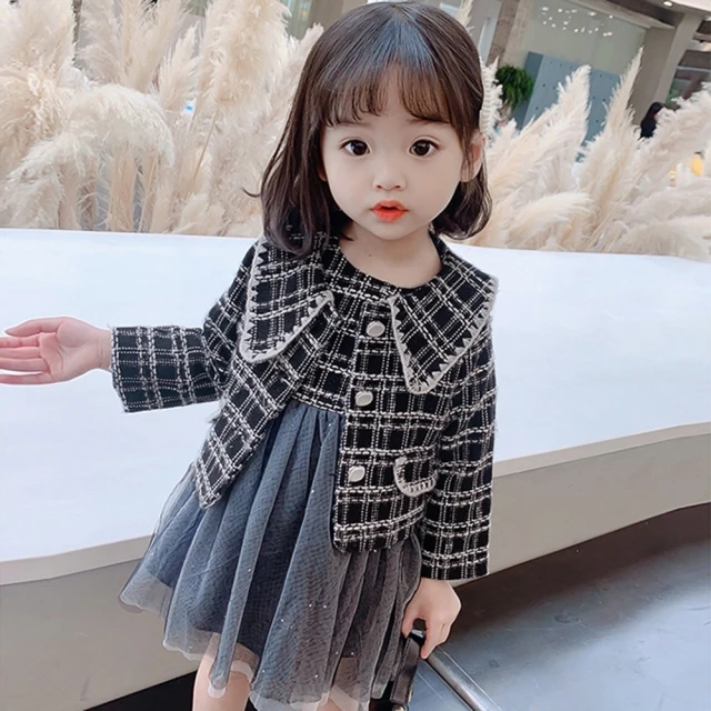 橘魔法 翻領小香風交錯編織毛呢套裝(長袖外套 紗裙洋裝 無袖