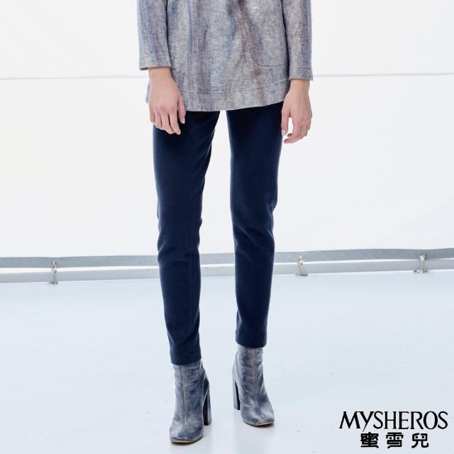 【MYSHEROS 蜜雪兒】造型休閒長褲 鬆緊腰頭 彈性簡約好搭(丈青)