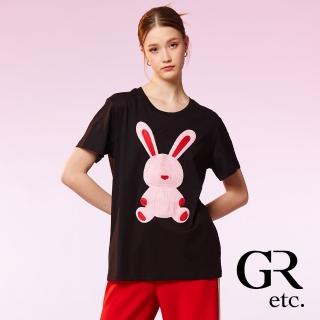 【GLORY21】速達-網路獨賣款-etc.俏皮刺繡粉兔圓領上衣(黑色)