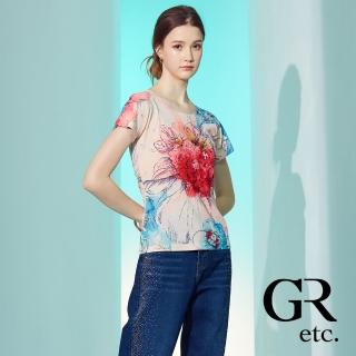 【GLORY21】速達-網路獨賣款-etc.優雅花卉印染圓領上衣(粉色)