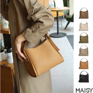 【MAISY】經典真皮大容量簡約水桶包(現+預 黑色／米色／卡其色／綠色／棕色／土黃
