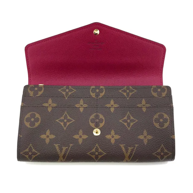 【Louis Vuitton 路易威登】M62234 經典Sarah系列Monogram帆布金釦信封式長夾(紫紅色)