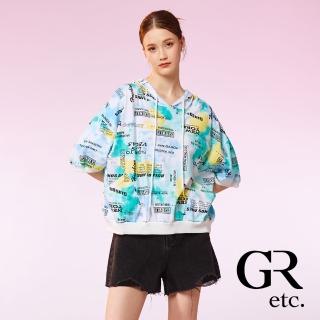 【GLORY21】速達-網路獨賣款-etc.粉彩英文印字連帽短袖上衣(白色)