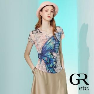 【GLORY21】速達-網路獨賣款-etc.質感蝴蝶印染圓領上衣(粉色)