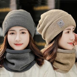 【Seoul Show 首爾秀】男女雙層加絨針織毛線帽保暖圍脖兩件一組(防寒保暖)