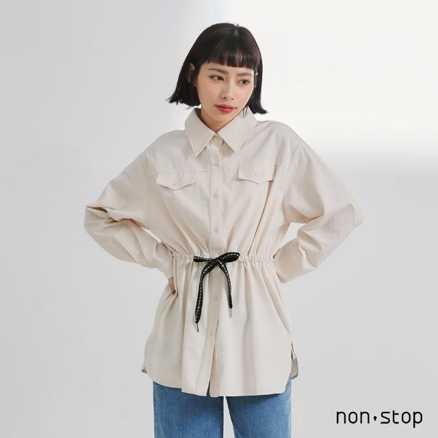 【non-stop】率性長版縮腰綁帶襯衫-2色