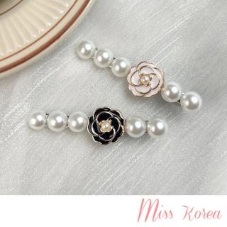 【MISS KOREA】珍珠髮夾 山茶花髮夾/韓國設計浪漫珍珠山茶花釦造型一字夾 髮夾 邊夾(2色任選)