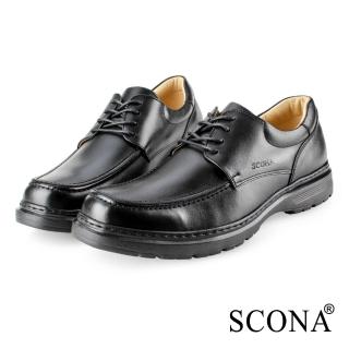 【SCONA 蘇格南】全真皮 都會輕量綁帶商務鞋(黑色 0862-1)