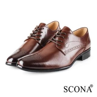 【SCONA 蘇格南】全真皮 義式雕花綁帶紳士鞋(深棕色 0866-2)