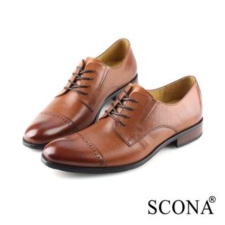 【SCONA 蘇格南】全真皮 都會免拆綁帶紳士鞋(棕色 0861-2)