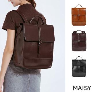 【MAISY】男女英倫風真皮大容量雙肩筆電包 後揹包(棕色 / 咖啡色 / 黑色)