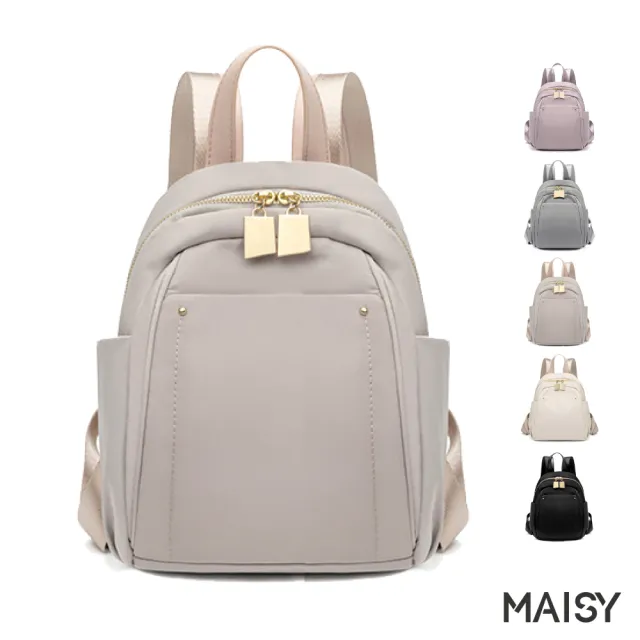 【MAISY】時尚休閒款牛津布迷你後背包(灰藍色／黑色／米白色／粉紫色／杏灰)