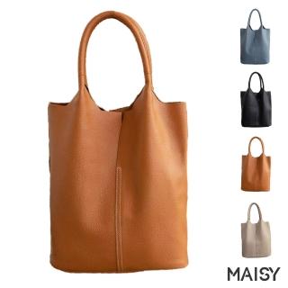 【MAISY】時尚百搭通勤真皮大容量子母托特包(現+預 黑色／棕色／藍色／卡其色)