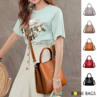 【Rosse Bags】韓版百搭真皮大容量手提肩揹包(黃色 / 紅色 / 卡其色 / 黑色 / 灰色)