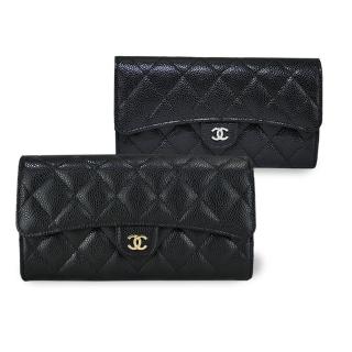 【CHANEL 香奈兒】經典雙C LOGO荔枝紋小牛皮暗釦長夾(任選)