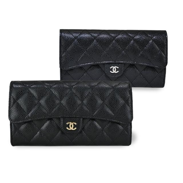 【CHANEL 香奈兒】經典雙C LOGO荔枝紋小牛皮暗釦長夾(任選)