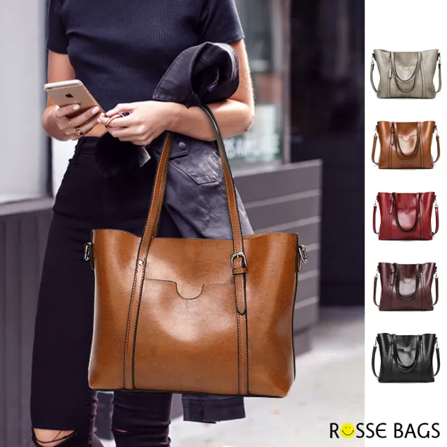 【Rosse Bags】經典復古油蠟皮托特包(現+預 灰色 / 棕色 / 酒紅 / 咖啡 / 黑色)