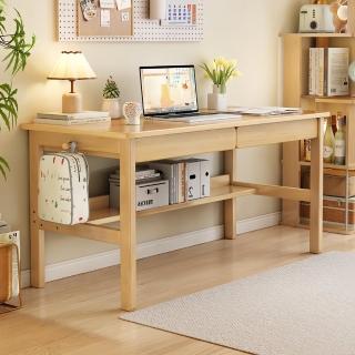 【靚白家居】韓風實木書桌 140CM 雙抽屜 S494(電腦桌 工作桌 餐桌 桌子 實木桌 木頭桌 辦公桌)