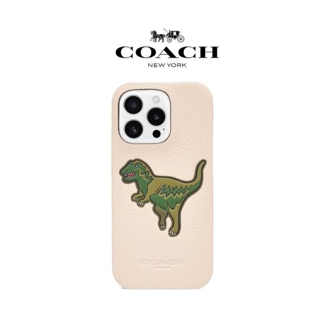 【COACH】iPhone 16系列 真皮手機殼 白色小恐龍(義大利牛皮)