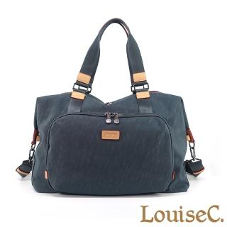 【LouiseC.】Tree House 水洗尼龍+牛皮-行李桿插袋-中性大容量肩背斜背大旅行袋/包-灰色(CC1583
