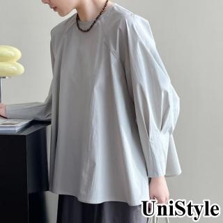 【UniStyle】長袖闊形襯衫 韓版泡泡袖寬鬆設計感上衣 女 WT2670(灰)