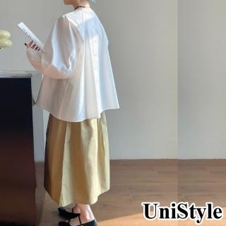 【UniStyle】長袖闊形襯衫 韓版泡泡袖寬鬆設計感上衣 女 WT2670(白)