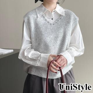 【UniStyle】針織無袖背心 韓版V領軟糯文藝風疊穿 女 WTSZ2482(白花灰)